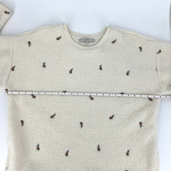 LOFT Floral Embroidered Sherpa Sweatshirt Size Large - Picture 5 of 10